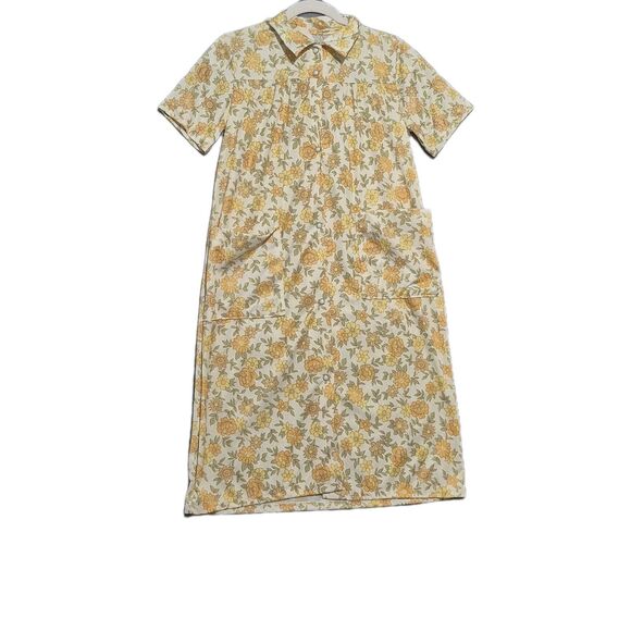 VTG 70's USA Made Yellow Snap Button Short Sleeve Night Gown Sleep Dress Small - Picture 1 of 6